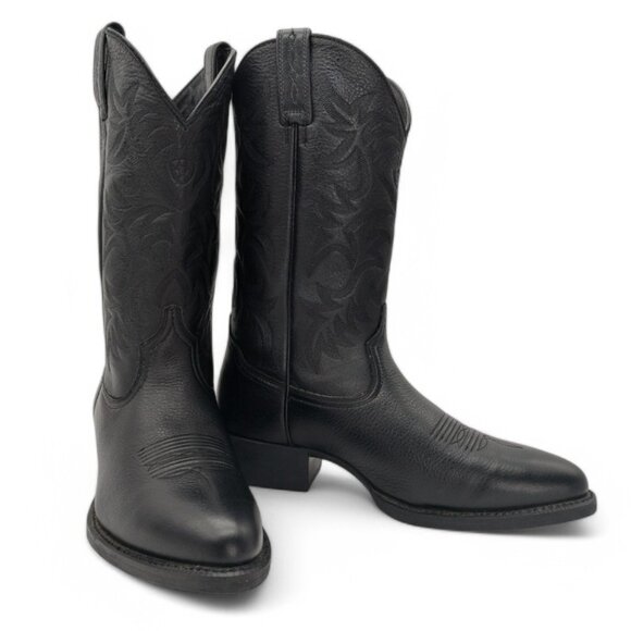 Ariat Men's Size 10.5 Black Deertan Leather Heritage R Toe Cowboy Western Boot - Picture 2 of 14